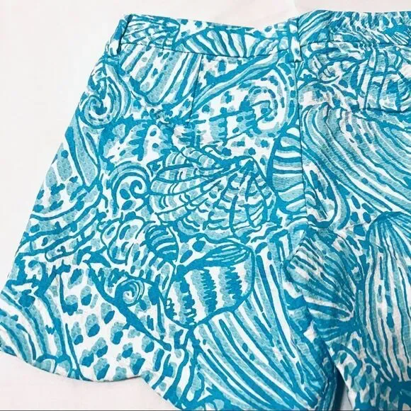 LILLY PULITZER PALMITA STRETCH SHORTS SUCCULENT BLUE SHELL BUTTON SIZE 00 NEW